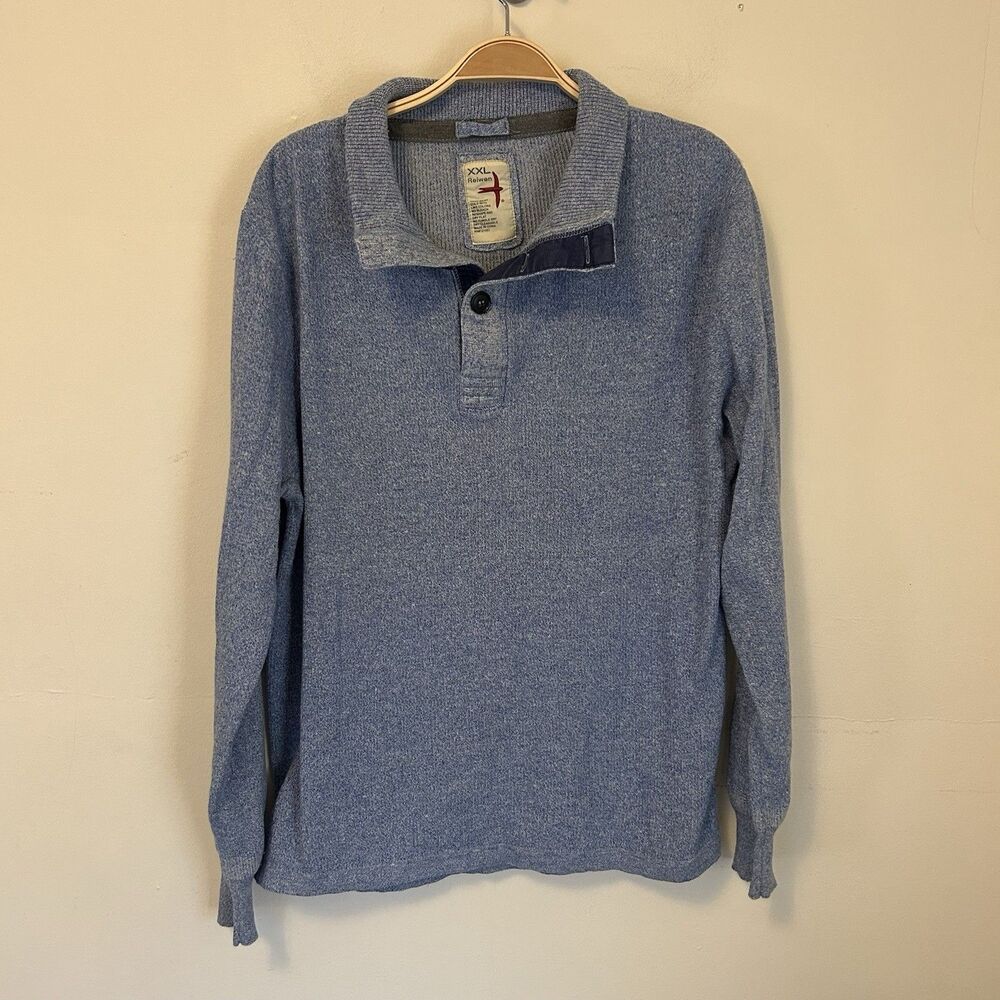 Relwen Men's Sweater Pullover Henley Blue Cotton Wool 2XL Preppy Old‎ Money